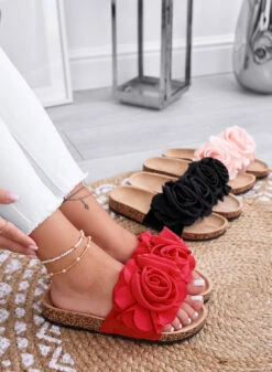 SUMMER - Sandali Rossi A Ciabatta Con Fiori Applicati -Negozio al dettaglio Alexoo 40