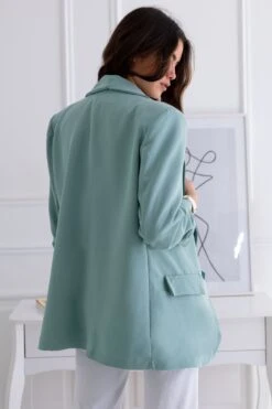 Giacca Blazer Aperta Verde Con Maniche Arricciate -Negozio al dettaglio Alexoo 423