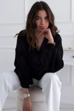 Maglione Nero A Portafoglio Con Laccio -Negozio al dettaglio Alexoo 444