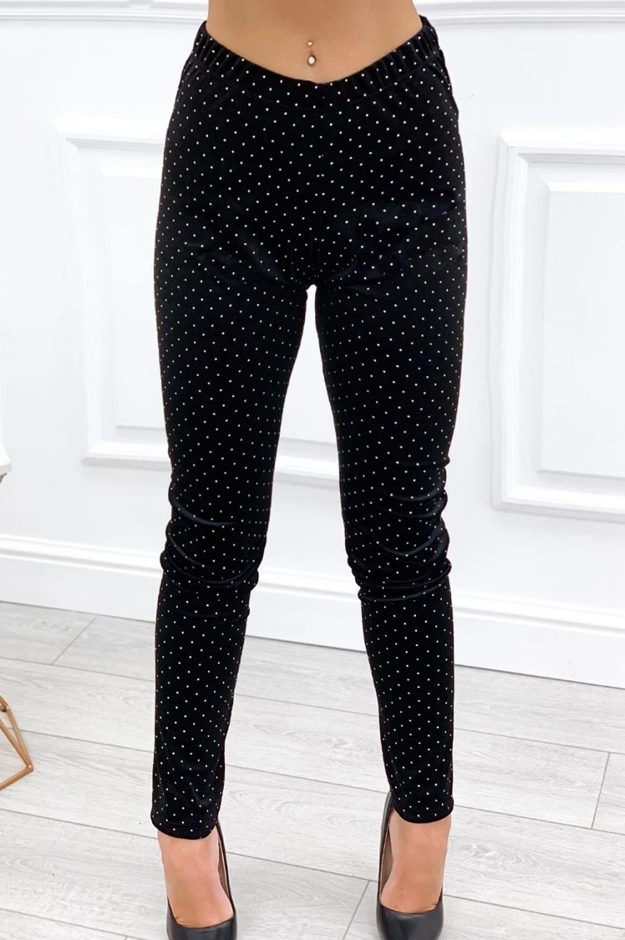 Leggings In Velluto Con Borchie Nero 3 Leggings In Velluto Con Borchie Nero - immagine 3
