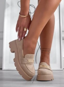 SIBARI - Mocassini Fango Scamosciati Con Placca In Oro