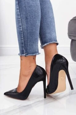 Decolletè Nere In Finta Pelle Coccodrillo Con Tacco Alto -Negozio al dettaglio Alexoo 4 16 18