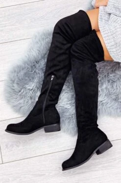 Stivali Neri Scamosciati Alla Coscia Con Laccio -Negozio al dettaglio Alexoo 4 16 72