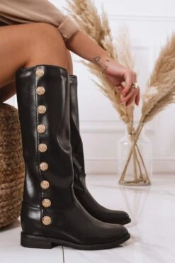 Stivali Neri Con Bottoni Oro E Zeppa Interna -Negozio al dettaglio Alexoo 4 2 435