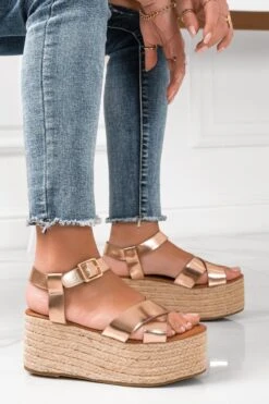 Sandali Espadrillas Oro Rosa Con Zeppa In Corda -Negozio al dettaglio Alexoo 4 3 41