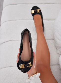 Ballerine Nere Con Spilla Teddy Oro