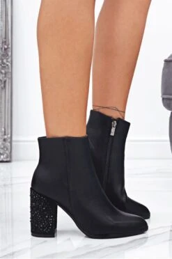 Tronchetti Stivaletti Neri Con Tacco Comodo Gioiello -Negozio al dettaglio Alexoo 5 15 36