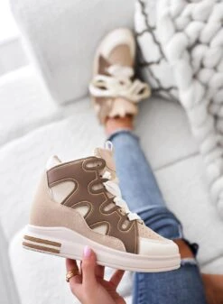 FAUNA - Sneakers Beige Con Zeppa Interna E Lacci In Tessuto