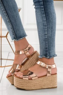 Sandali Espadrillas Oro Rosa Con Zeppa In Corda -Negozio al dettaglio Alexoo 5 2 181