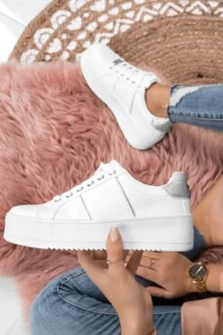 MORENA - Sneakers Bianche Con Inserti Glitter Argento -Negozio al dettaglio Alexoo 5 2 202