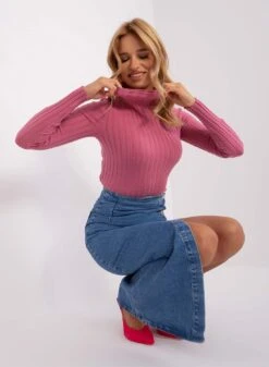 Maglia Rosa A Costine Con Collo Alto -Negozio al dettaglio Alexoo 5 72ece119 fbc7 496b b75a cdeafc60ff9c