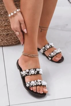 Sandali A Fasce Con Perle Neri -Negozio al dettaglio Alexoo 5 8