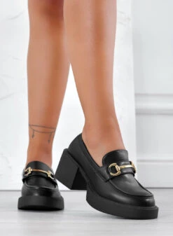 Mocassini Francesine Neri Con Tacco Squadrato