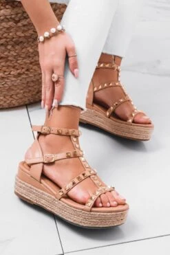 Sandali Espadrilles Con Borchie Oro Beige -Negozio al dettaglio Alexoo 6 2 6