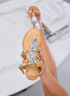 GIULY - Sandali Oro Bassi Con Pietre Gioiello Azzurre -Negozio al dettaglio Alexoo 6 e9550824 0ade 4284 9023 b769ac5c074d