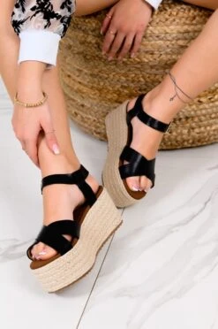 Sandali Espadrillas Neri Con Zeppa In Corda -Negozio al dettaglio Alexoo 7 10 19