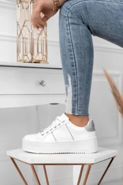 MORENA - Sneakers Bianche Con Inserti Glitter Argento -Negozio al dettaglio Alexoo 7 580