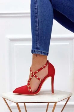 Decolletè Rosse Scamosciate Con Borchie Oro E Tacco Alto -Negozio al dettaglio Alexoo 7 9 37 09d79f5b 416e 4a22 ba0b a1dd4eb32f53