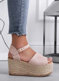 ROXIE - Sandali Espadrillas Beige Scamosciate Con Zeppa -Negozio al dettaglio Alexoo 7 de5b45a5 f5f8 416e a9af d4d547879067