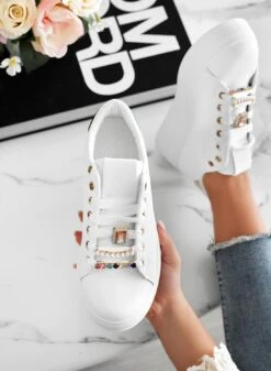 XIMENA - Snealers Bianche Con Applicazione Gioiello E Retro Oro