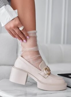 LIMA - Mocassini Beige Platform Con Fibbia Oro