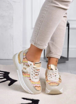 ASIA - Sneakers Beige Con Inserti In Tessuto Multicolor -Negozio al dettaglio Alexoo 8 58a6226a 0c75 480f b117 8747c7d8c499