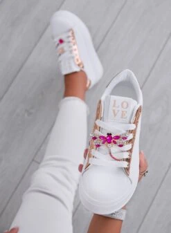 CELY - Sneakers Gioiello Bianche Oro Con Libellula Fuxia