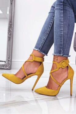 Decolletè Giallo Senape Scamosciate Con Tacco Alto -Negozio al dettaglio Alexoo 9 6 39