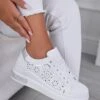 ALBA - Sneakers Bianche Traforate Con Glitter Argento