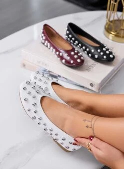 ALLEN - Ballerine Bianche Con Borchie A Sfera Argento
