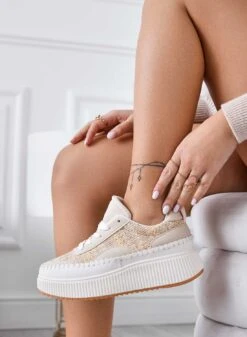 ANNACHIARA - Sneakers Beige In Tessuto Con Zeppa