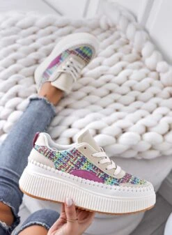ANNACHIARA - Sneakers In Tessuto Multicolor Con Zeppa