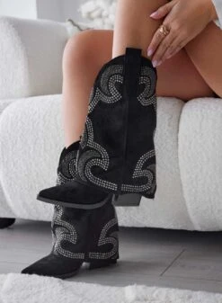 ARAGON - Stivaletti Camperos Neri Scamosciati Con Strass