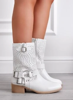 ASHLEE - Stivaletti Bianchi Traforati Con Fibbia