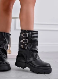 ASHLEY - Stivaletti Neri Con Risvolto E Fibbie