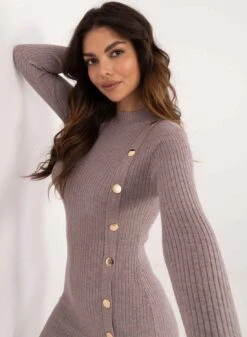 Abito Fango A Costine Con Bottoni Oro