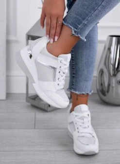 BARAN - Sneakers Bianche Con Inserti Glitter Argento E Zeppa 5 BARAN - Sneakers Bianche Con Inserti Glitter Argento E Zeppa -Negozio al dettaglio Alexoo BARAN Sneakers bianche con inserti glitter argento e zeppa