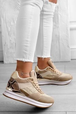 Sneakers Fango Con Inserti Pitonati E Zeppa Interna