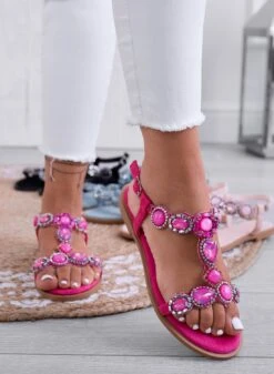 BETHANY - Sandali Bassi Fuxia Con Pietre Gioiello