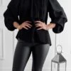 Blusa Nera Con Maniche Arricciate