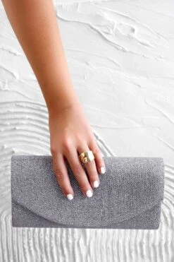 Borsa Pochetta Argento B220 In Tessuto Laminato