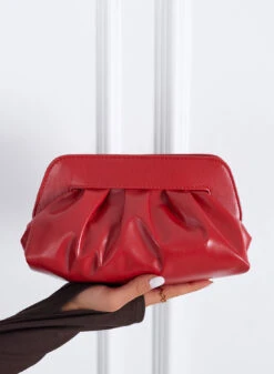Borsa Pochette Clutch Bag Rossa In Ecopelle Con Catena