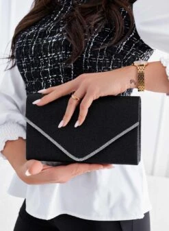 Borsa Pochette Nera Glitter Con Bordo In Strass B235