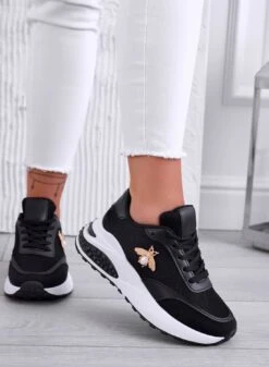 CAMERON - Sneakers Nere In Tessuto Laminato E Ape Oro