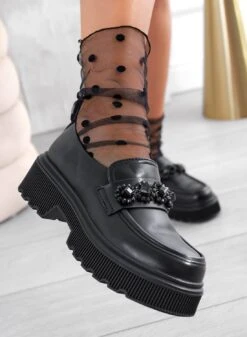 CAMILLA - Mocassini Neri Alexoo Con Suola Spessa Impreziositi