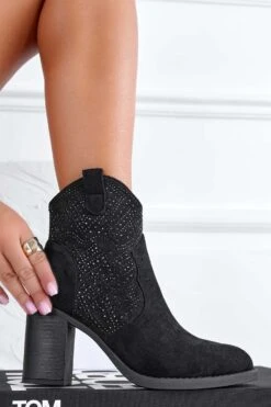 CARINA - Stivaletti Tronchetti Neri Con Strass