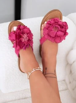 CLARISSA - Sandali Infradito A Ciabatta Fuxia Con Fiore Applicato