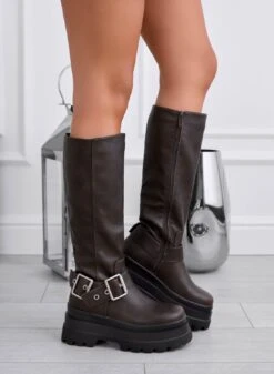 CLIO - Stivali Marroni Con Fibbie Laterali