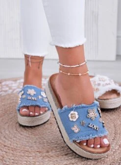 COLEEN - Sandali A Ciabatta Blu Jeans Con Applicazioni Oro