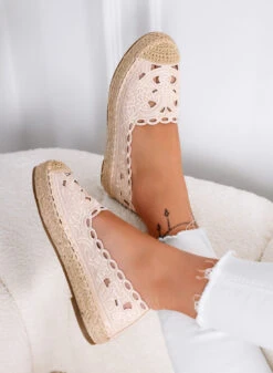 COLLINS - Espadrillas Beige In Pizzo Con Suola In Juta
